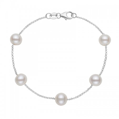 14K White Gold White Freshwater Pearls Tincup Bracelet