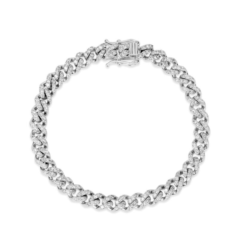 14K White Gold Diamond Cuban Link Bracelet