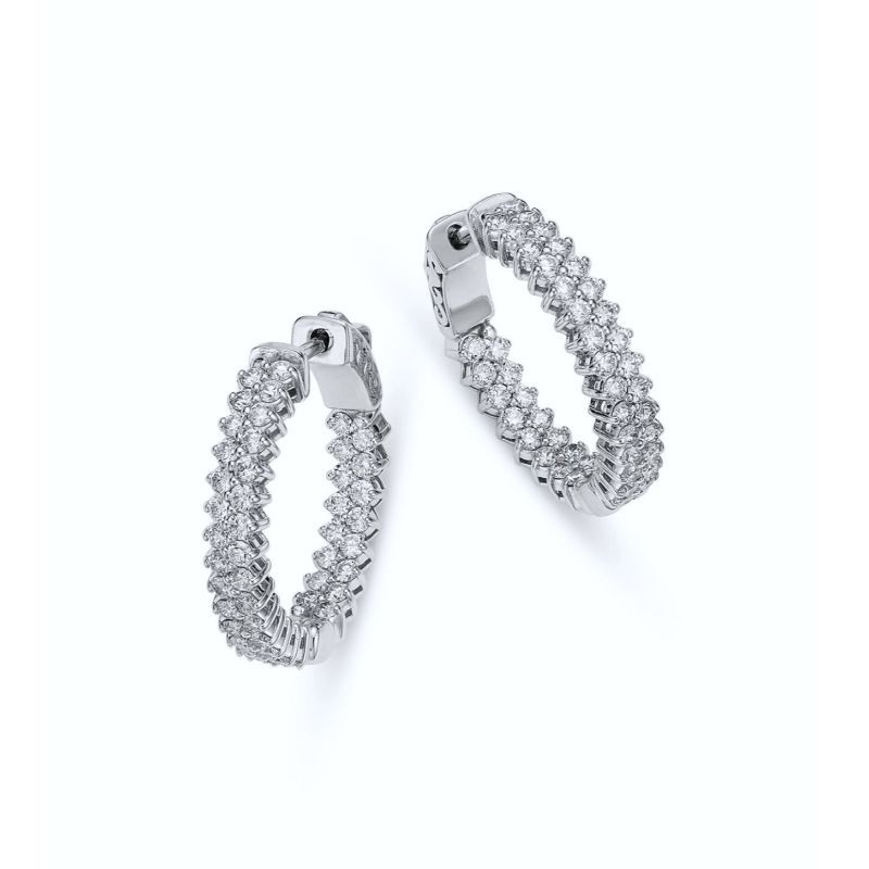 14K White Gold Double Row Two Prong Inside Out Hoop Earrings