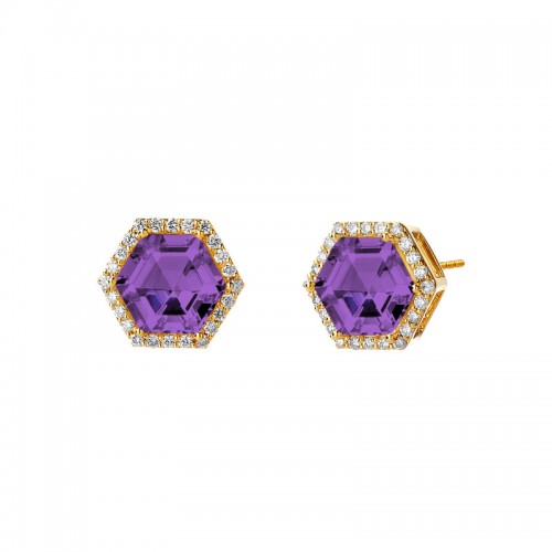 Syna 18K Yellow Gold Geometrix Hexagon Shape Halo Stud Earrings By Syna