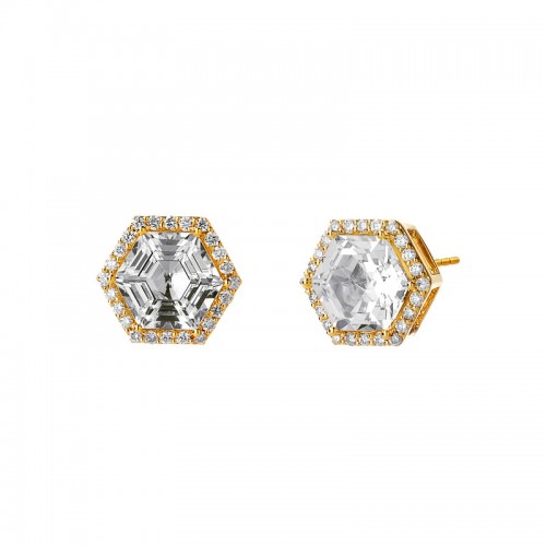 Syna 18K Yellow Gold Geometrix Hexagon Shape Halo Stud Earrings By Syna