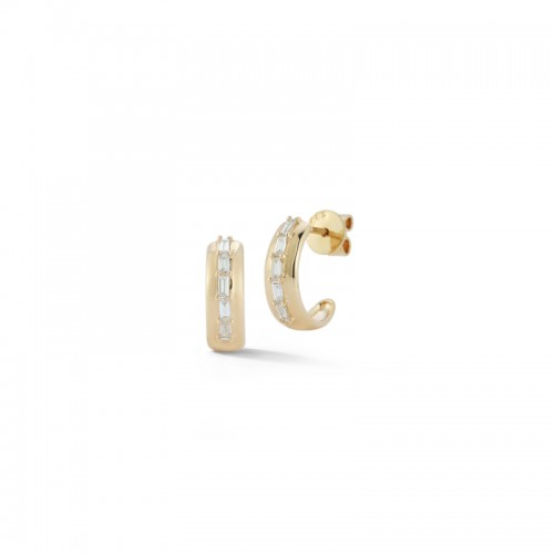 14K Yellow Gold Sadie Pearl Baguette Medium Huggie Earrings