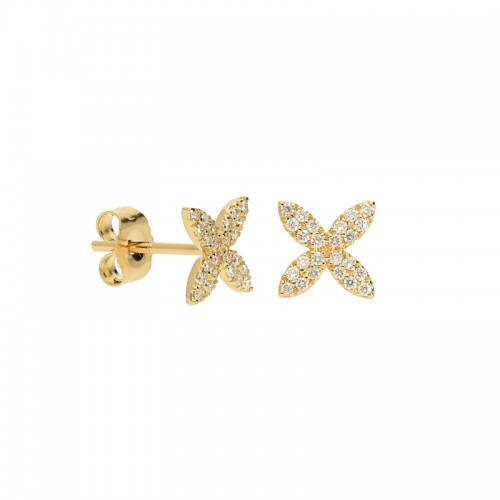 14K Yellow Gold Pave Star Stud Earrings