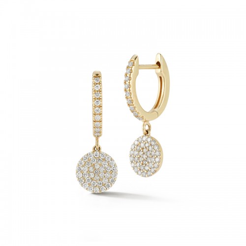 14K Yellow Gold Pave Huggies With Drop Pave Discs