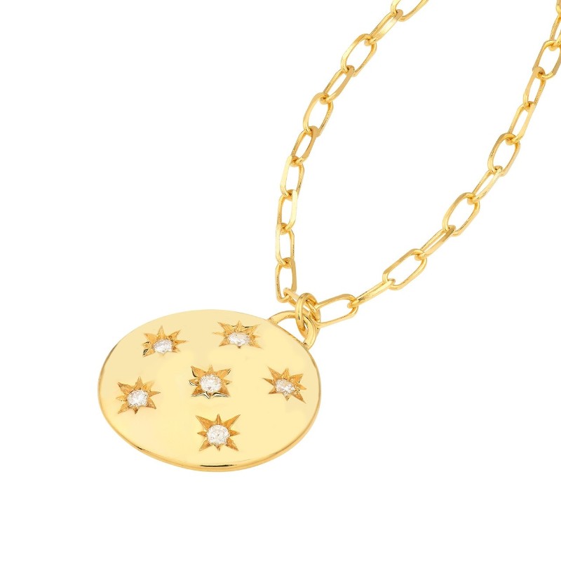 14k Diamond Scattered Star Medallion Necklace