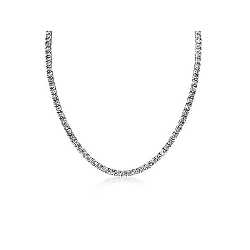 14K White Gold Straight Line Four-Prong Tennis Necklace