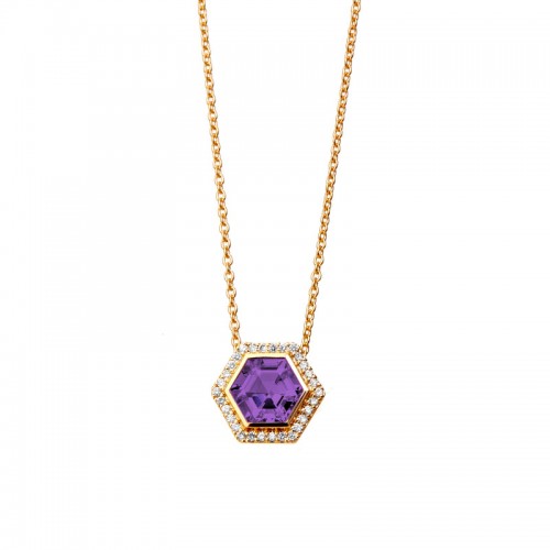 Syna 18K Yellow Gold Hexagon Shape Halo Pendant Necklace By Syna