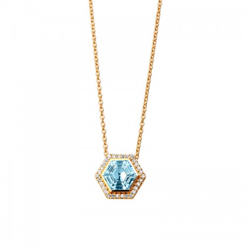 Syna 18K Yellow Gold Hexagon Shape Halo Pendant Necklace By Syna