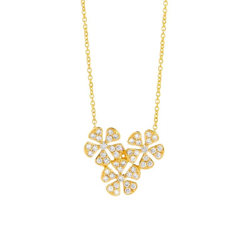 Syna 18K Diamond Three Flower Necklace - PDSY-N55507CDIA