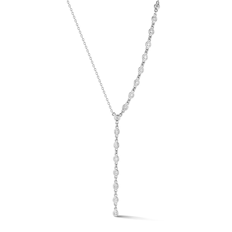 14K White Gold Modern Bezel Set One-Sided Lariat Necklace