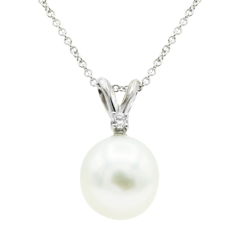 14K White Gold South Sea Pearl And Diamond Sliding Pendant Necklace