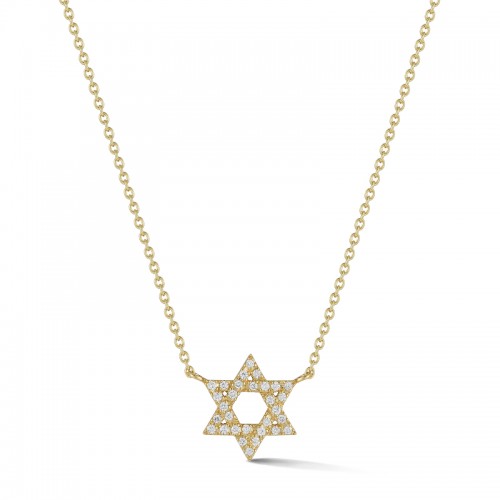 14K Yellow Gold Diamond Star Of David Pendant Necklace