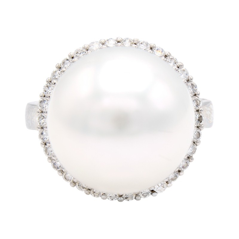 18K White Gold South Sea Pearls And Diamond Halo Ring