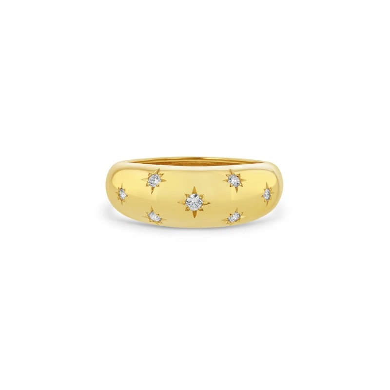 14K Yellow Gold Scattered Star Set Diamond Small Aura Ring