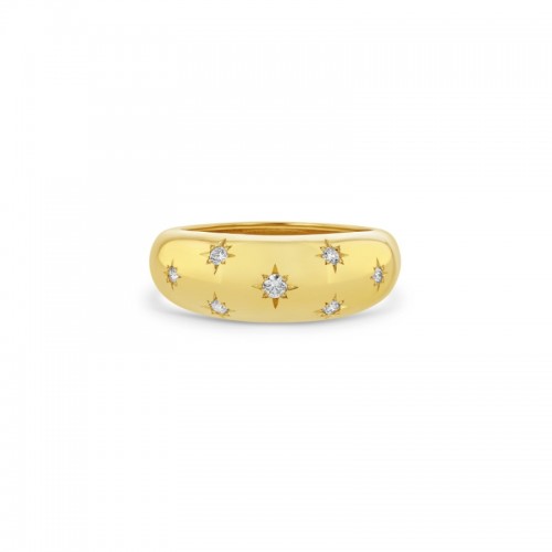 14K Yellow Gold Scattered Star Set Diamond Small Aura Ring