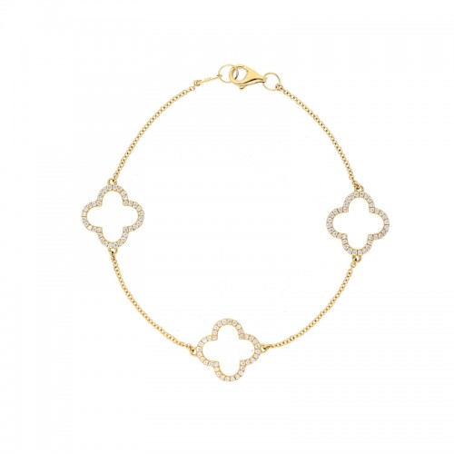 14K Yellow Gold Three Open Clovers Bracelet