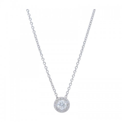 14K White Gold Pave Halo Diamond Pendant Necklace