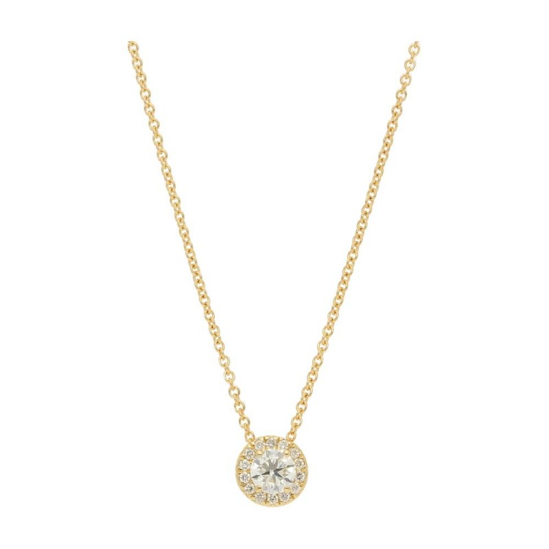 18K Yellow Gold Pave Halo Pendant Necklace