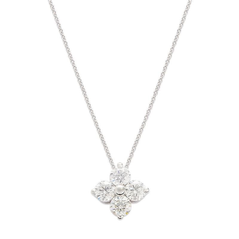 14K White Gold Four Stone Square Cluster Diamond Pendant