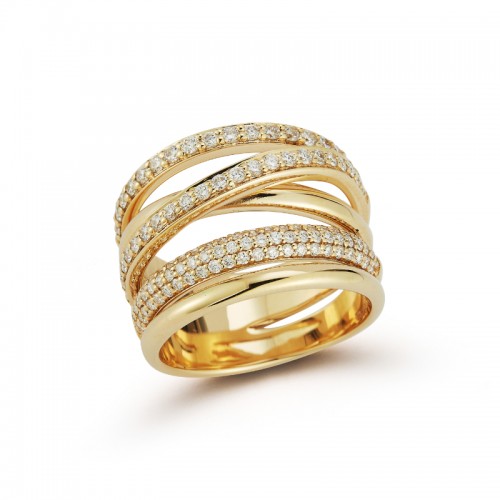 14K Yellow Gold 5 Row Crossover Ring