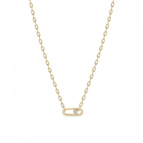 14K Yellow Gold Nested Diamond Paperclip Link Square Oval Chain Necklace