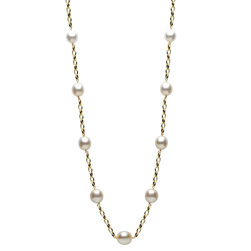 14K Yellow Gold South Sea Pearls Oval Link Chain Tin Cup Necklace