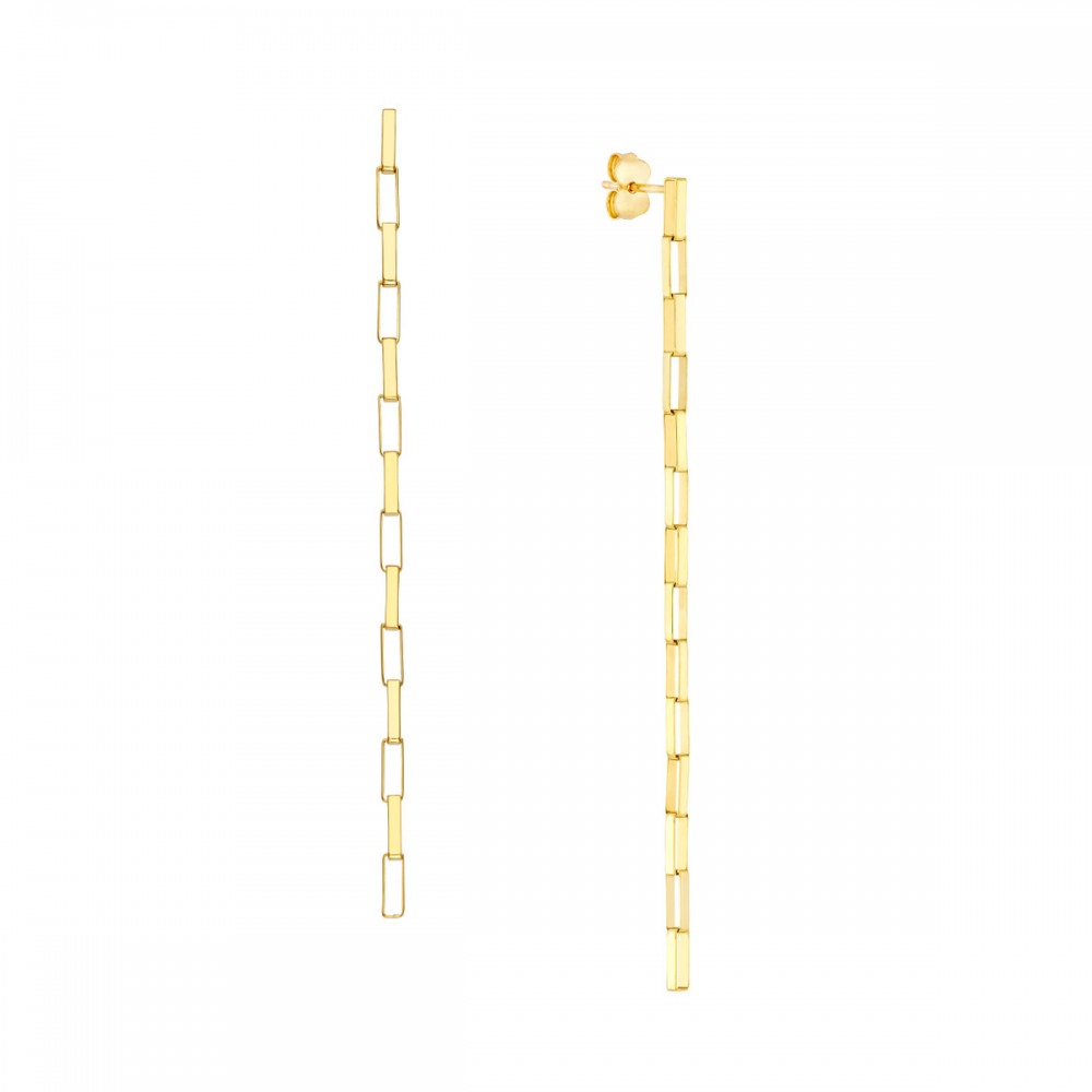 14k Long Box Chain Duster Stud Earrings