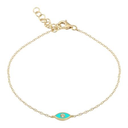 14K Yellow Gold Evil Eye Cable Chain Bracelet