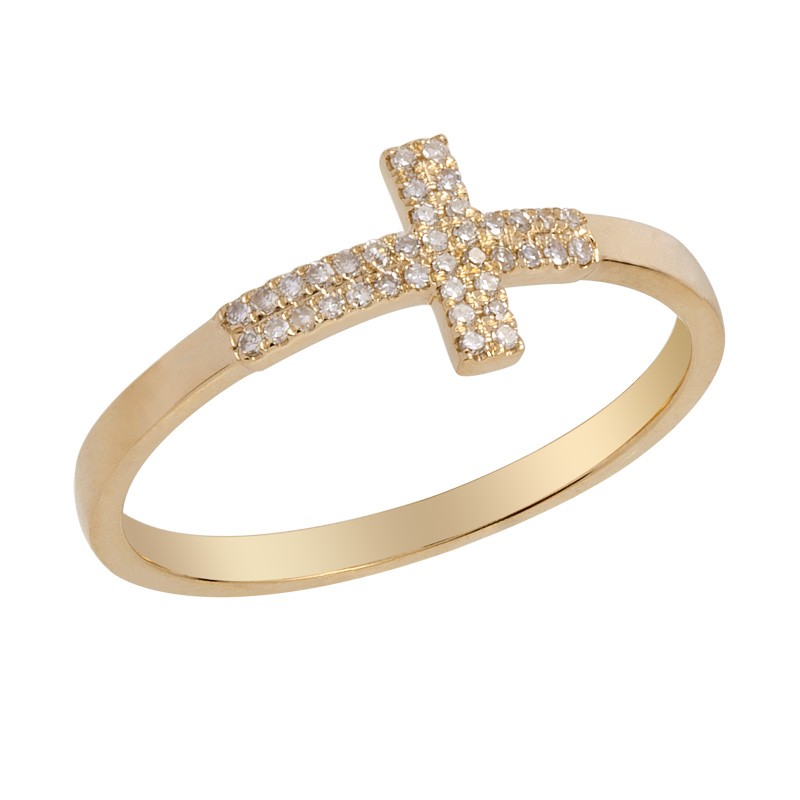 14K Diamond Horizontal Cross Ring