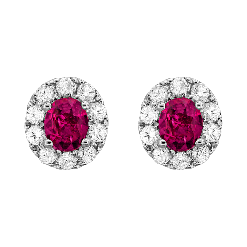 18k Ruby and Diamond Halo Stud Earrings