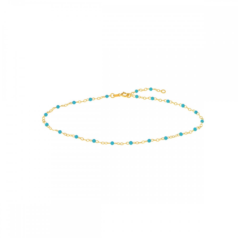 14k Turquoise Enamel Bead Anklet