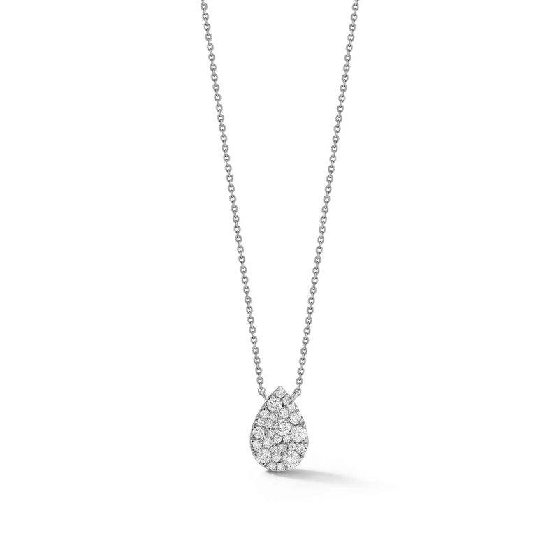 14K White Gold Samantha Lynn Large Diamond Cluster Teardrop Pendant Necklace