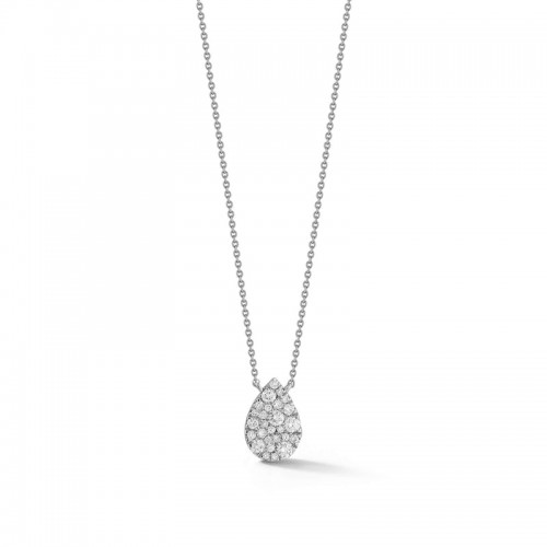 14K White Gold Samantha Lynn Large Diamond Cluster Teardrop Pendant Necklace