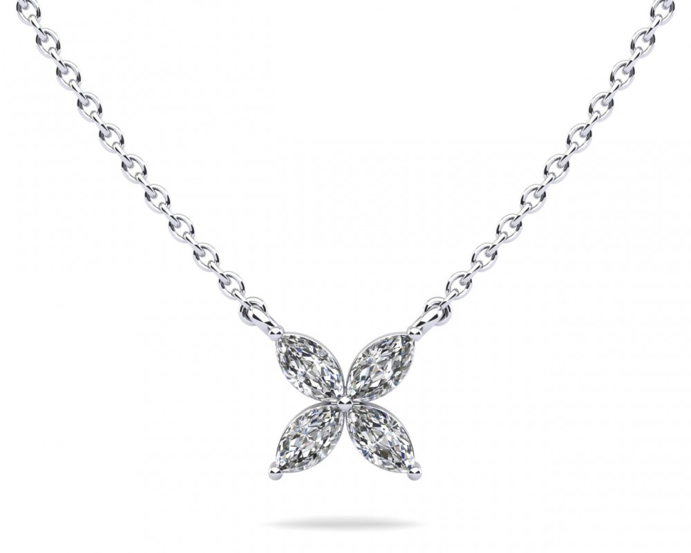 14k Diamond Four Stone Marquise Pendant