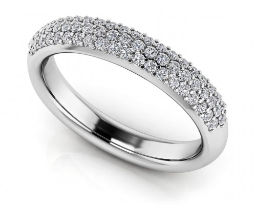 14k Three Row Pave Diamond Ring