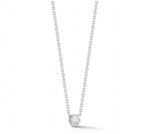 14k White Gold Diamond Hexagon Bezel Necklace