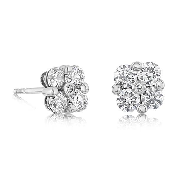 14k Diamond Square Cluster Stud  Earrings