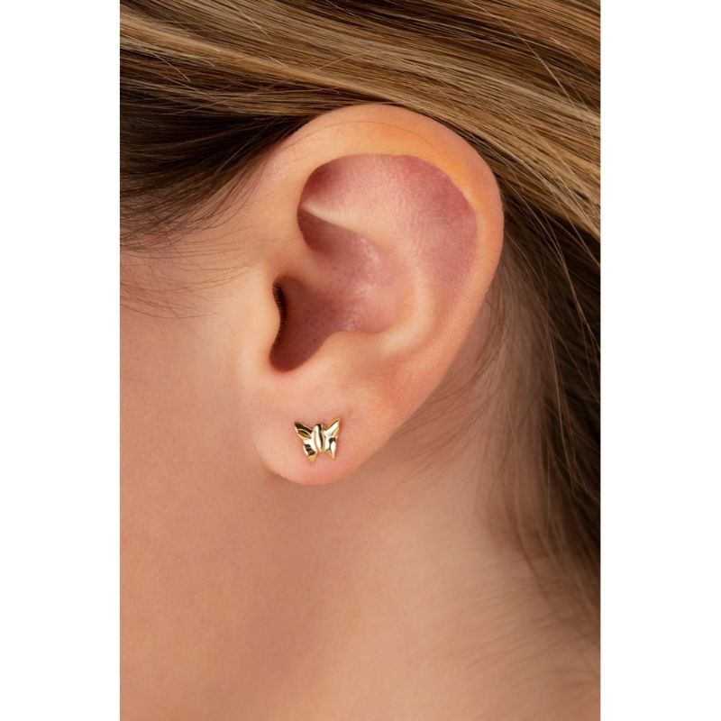 14K Yellow Gold Butterfly Stud Earrings