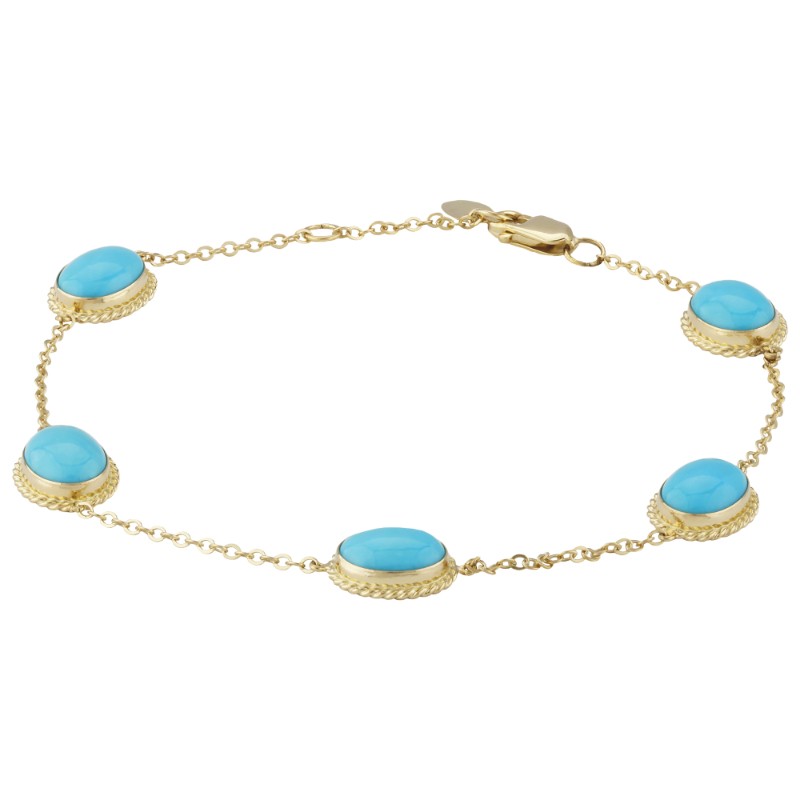 14K Yellow Gold Turquoise Five Station Bracelet By PD Collection