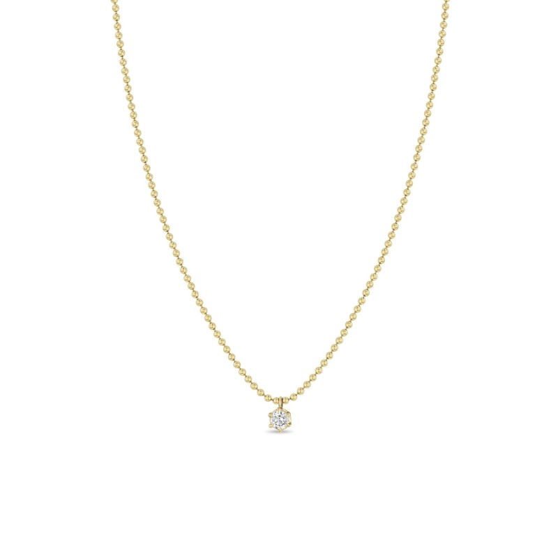 14K Yellow Gold Six Prong Soliatire Pendant Chain Necklace