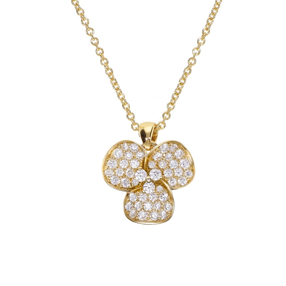 18K Yellow Gold Three Petal Flower Necklace