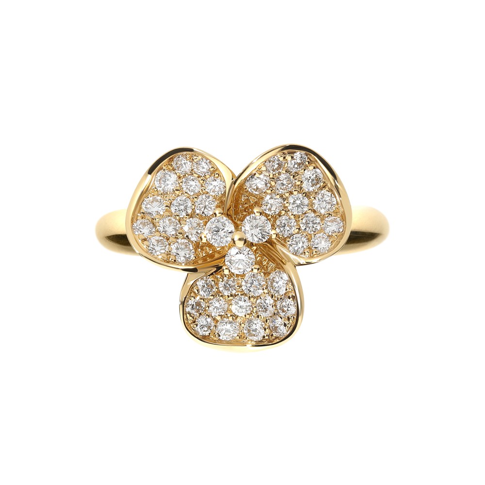 18K Yellow Gold Three Petal Flower Ring