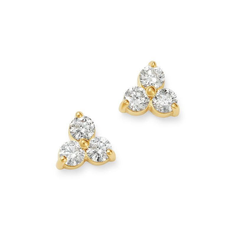 14k Diamond Three Stone Cluster Stud Earrings