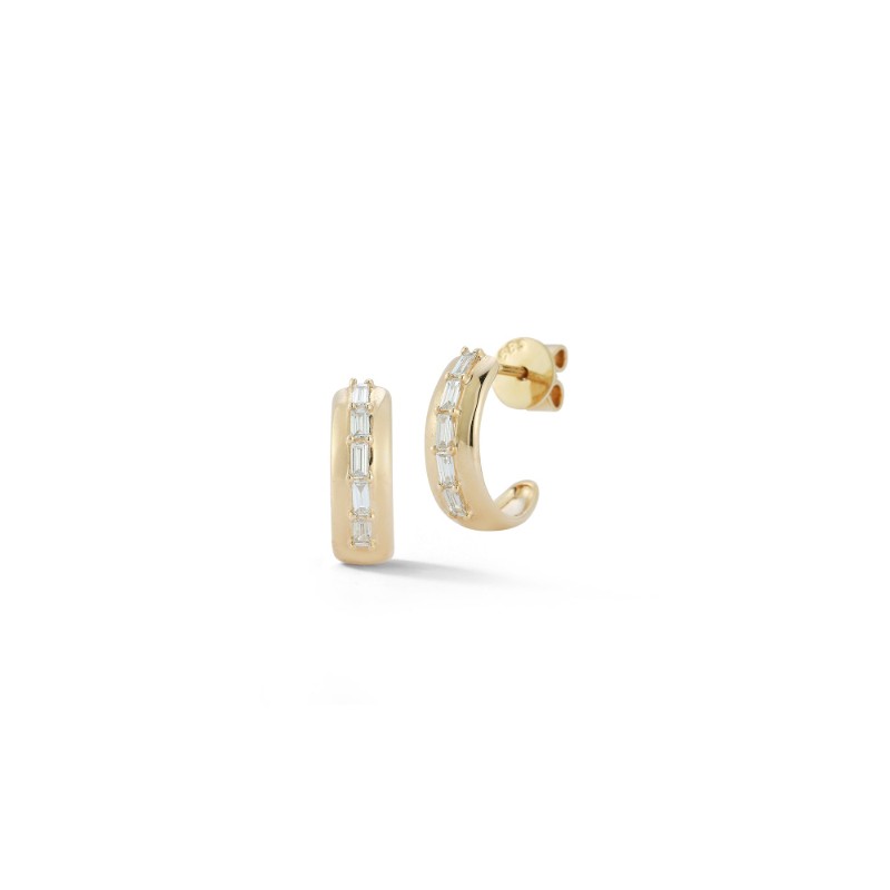 14K Yellow Gold Sadie Pearl Baguette Medium Huggie Earrings