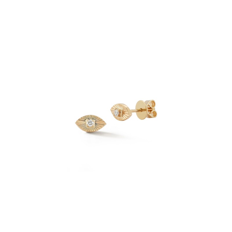 14K Yellow Gold Teddi Paige Fluted Evil Eye Stud Earrings