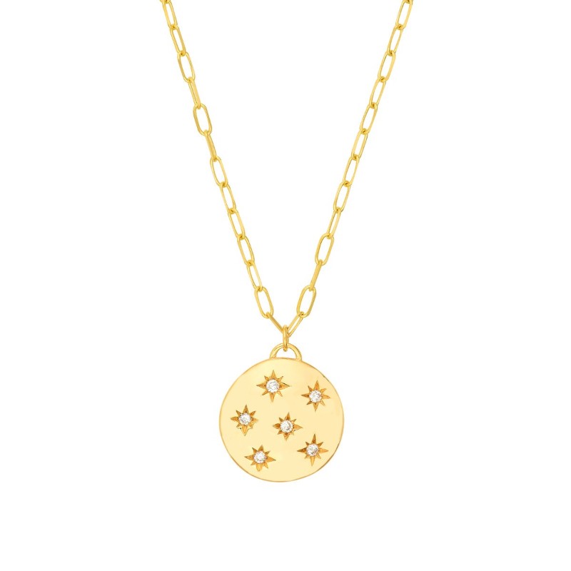 14k Diamond Scattered Star Medallion Necklace