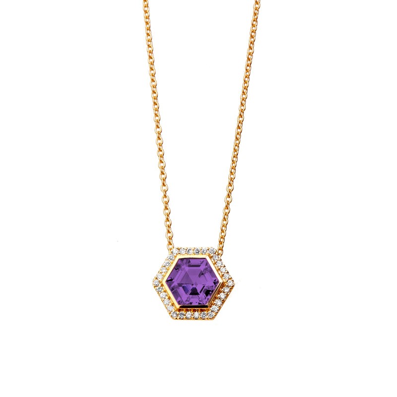 Syna 18K Yellow Gold Hexagon Shape Halo Pendant Necklace By Syna