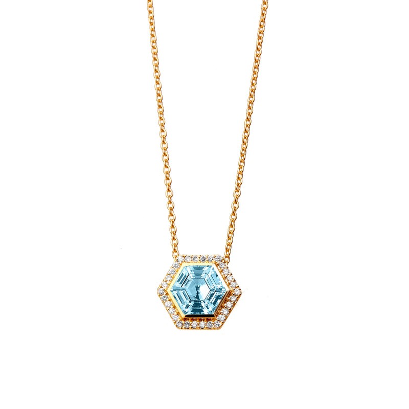 Syna 18K Yellow Gold Hexagon Shape Halo Pendant Necklace By Syna