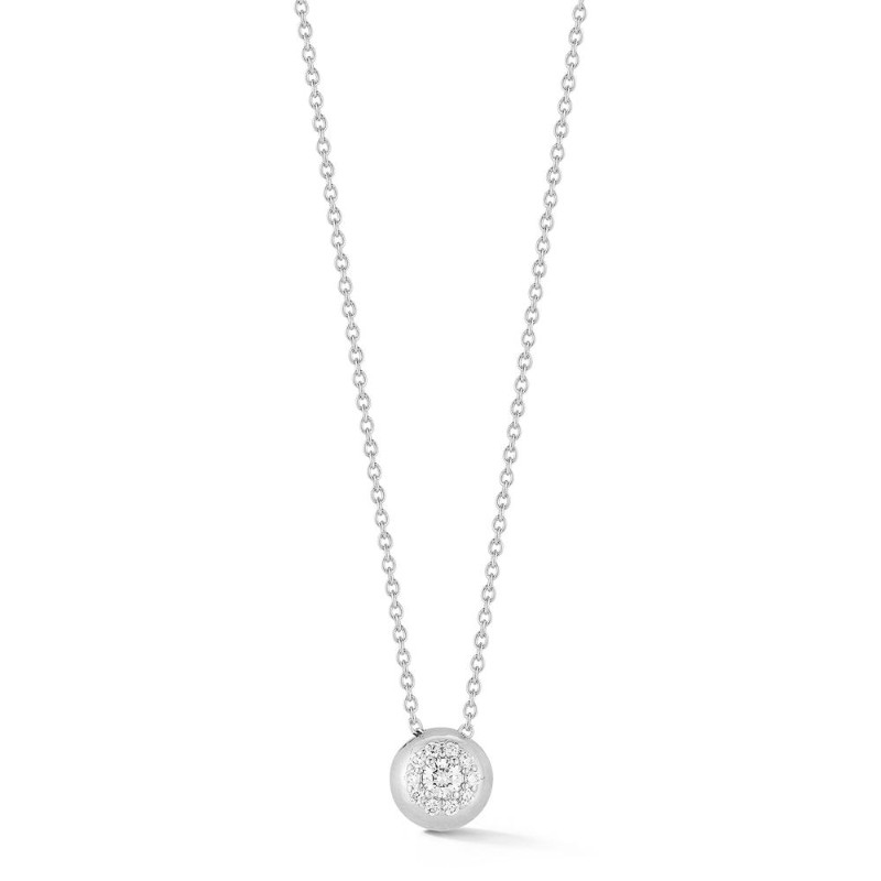 14K White Gold Halo Pendant Necklace