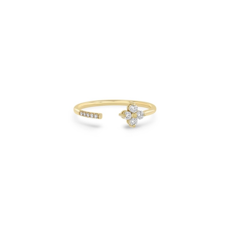 14K Yellow Gold Quad And Pave Diamond Open Ring